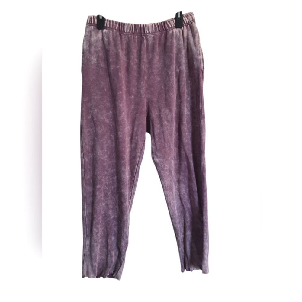 Cozy Cotton Lounge Pants Dusty Rose Mottled Tie Dye Cropped Zenana